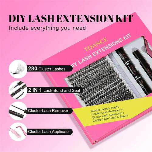 TDANCE 280PCS DIY Mix Clusters Kit 30D/40D Lash Bond and Sea