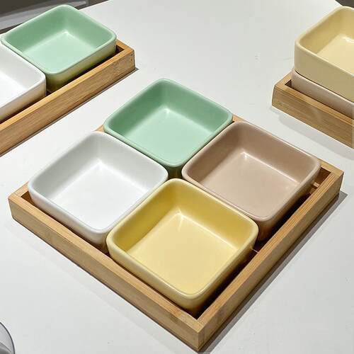 Matte colored ceramic square small bowl combination