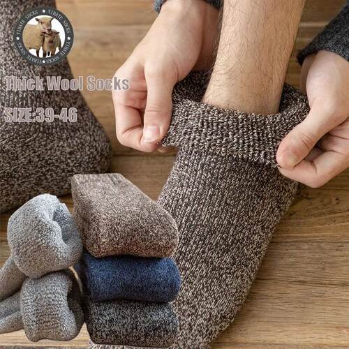 3 Pairs Winter Mens Merino Wool Socks Super Thick Warm High