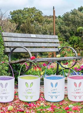 Easter Bunny Ear eggs Bucket Basket Canvas Portable storage