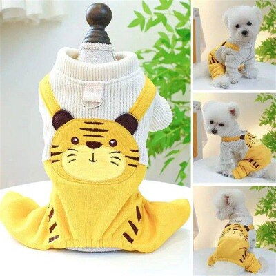 Pet Overall Cute Yellow Tiger Bib Pants Breathable Dogs