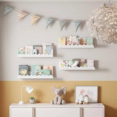 White Wavy Wooden Floating Shelf Bedroom Wall-Mounted Shelf