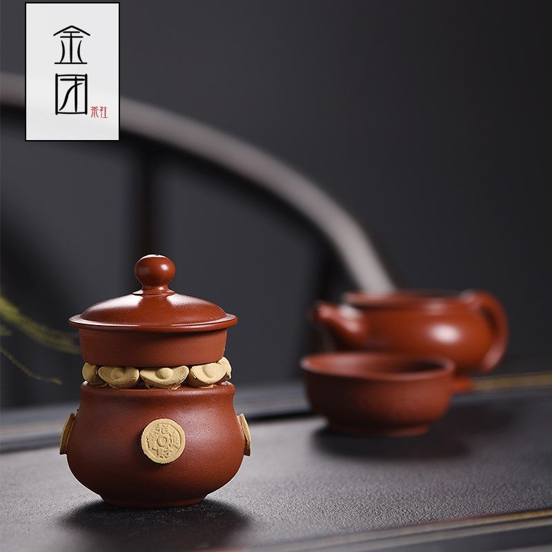 金团紫砂茶宠摆件可养创意茶壶盖托家居手工茶玩招财功夫茶盘配件