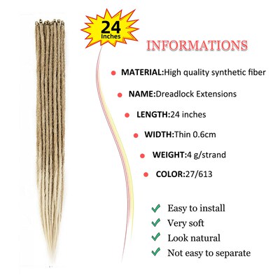 Dansama 24/36Inch Synthetic Dreadlocks Extensions Thin 0.6cm