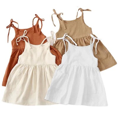 Summer Toddler Girl Dress Solid Cotton Sleeveless Children D