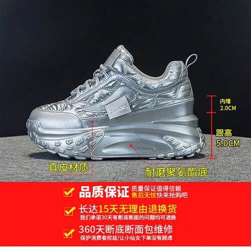 Autumn Leather Silver Platform Shoes Thick Sole Luxury Chunk