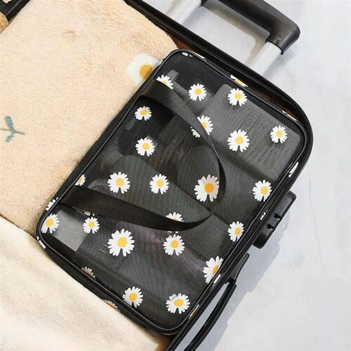Portable Daisy Flower Makeup Bag Mesh Lightweight Storage Ba