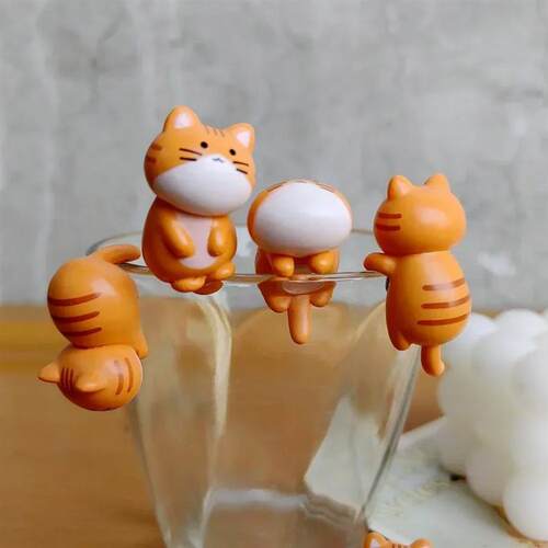 8pcs Funny Cute Orange Cat Animal Car Decoration PVC Craft