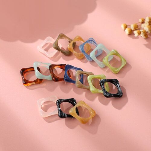 Colorful Resin Acrylic Rings Women Transparent Round Square