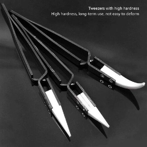 3 Pcs Ceramic Stainless Steel Tweezers Curved Straight