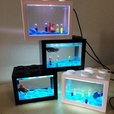USB Mini Aquarium Fish Tank With LED Lamp Light Betta Fish F