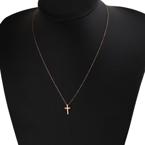 Mirror Stainless Steel Exquisite Small Hole Bead Cross Neckl