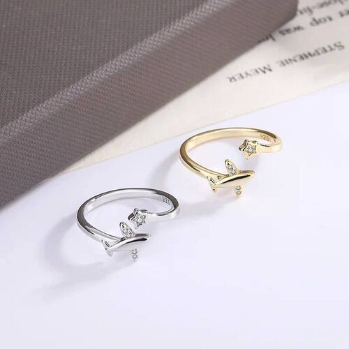 Zircon Airplane Adjustable Open Finger Rings for Women Korea