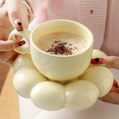 200ml Ceramic Mug Cute Cloud Decorative Plate Coffee Cup Set