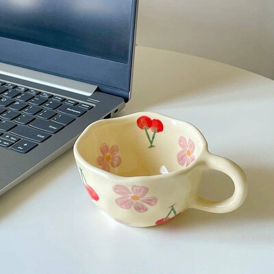Ceramic Mugs Coffee Cups Hand Pinched Irregular Flower Milk