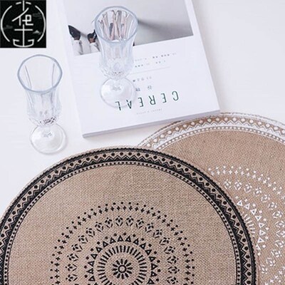 Round Lace Table Placemat Non-slip圆形美式黄麻餐垫杯垫隔热垫