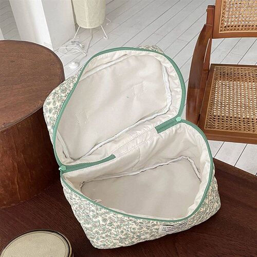 Quilted Quilting Cotton Makeup Bag Women Zipper Cosmetic Org