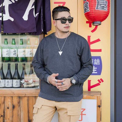 Main push goods large size mens loose solid color round nec