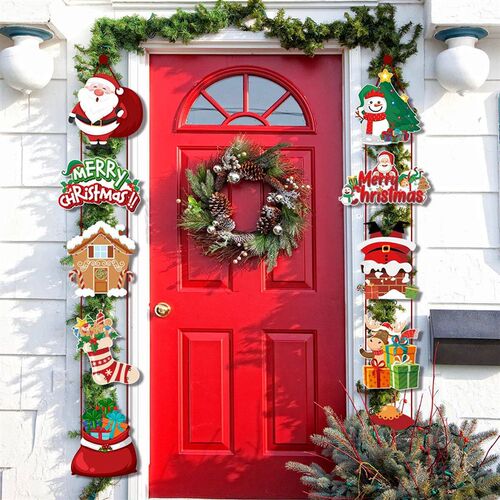 1set Christmas 2024 Decorations Door Porch Banner Hanging Fl