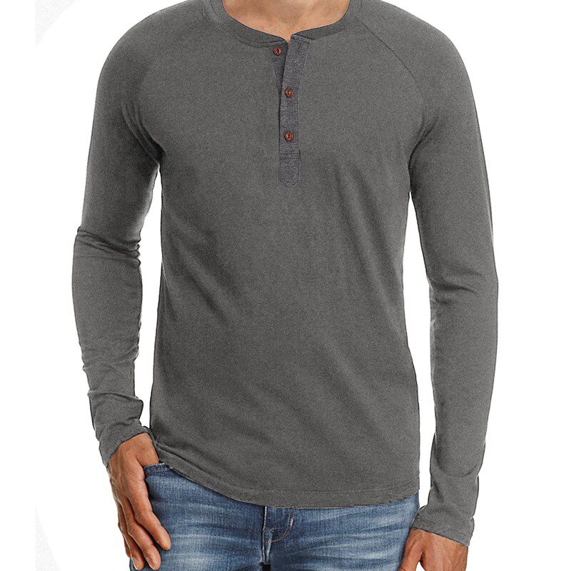 Solid Long Sleeve Tshirt for Men Henley Shirt Mens Base Laye图片