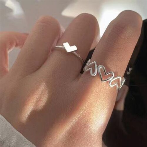 Korea Silver Color Peach Hearts Rings For Women Kpop Simple
