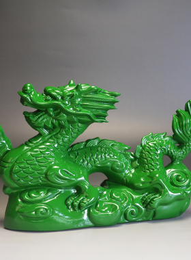 绿色木雕龙摆件实木龙木质十二生肖青色木龙招财龙摆件工艺礼品