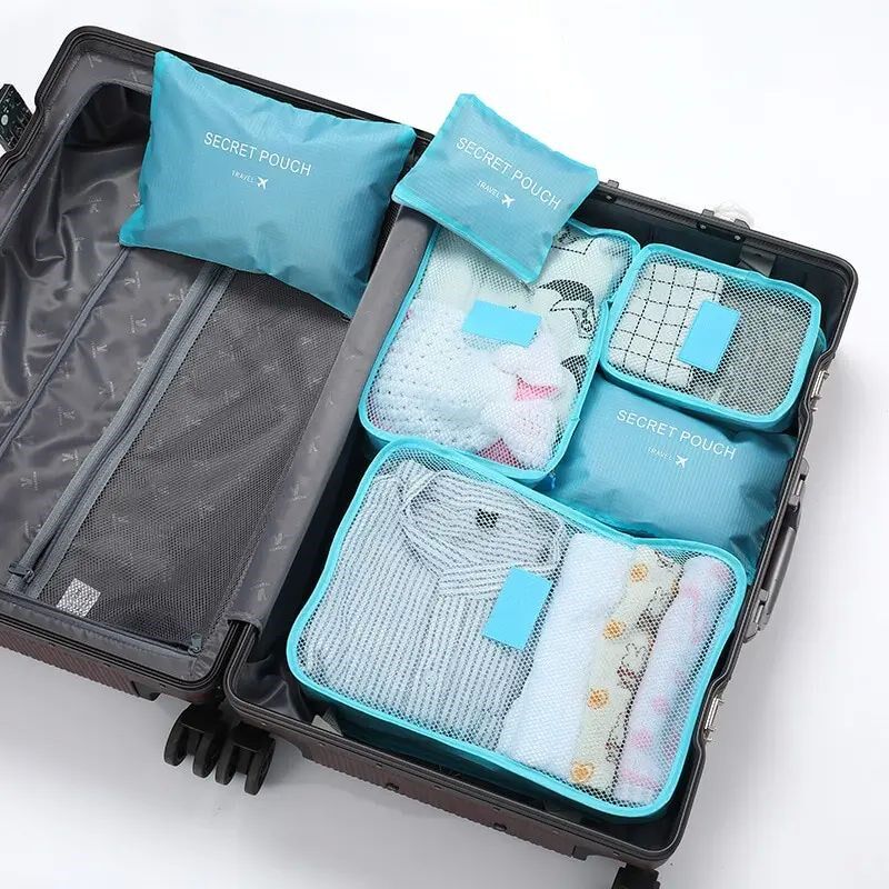 6 Pcs Travel Clothes Storage Waterproof Bags Portable Luggag - 实物图