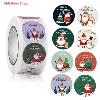 500Pcs Christmas Gift Box Round Labels Kraft Paper Santa Cla