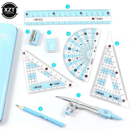 8Pcs/Set Ruler Pencil Set Geometry Maths Student Drawing Sta
