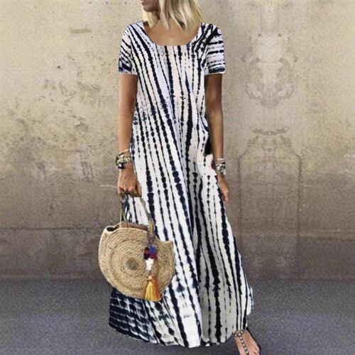 Dress, short sleeved printed long skirt, oversized