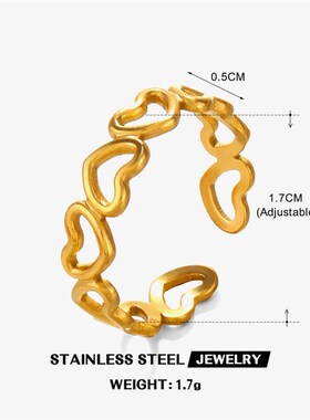 European Fashion Stainless Steel Hollow Heart Ring Womens Pe