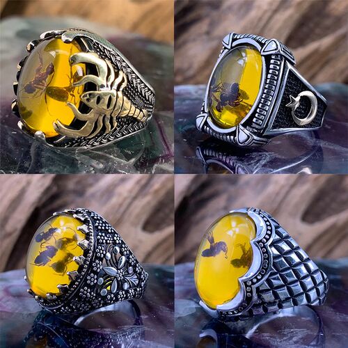 Vintage Big Oval Natural Agate Stone Ring for Men Retro Inla