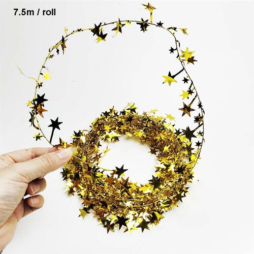 7.5M Christmas Iron Tinsel Rattan Star Garland Wreath Decor
