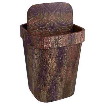 Imitation Wood Grain Trash Can Swing Top Lid Garbage