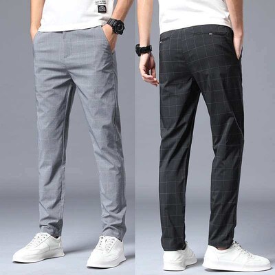 Spring and Summer Thin Plaid Casual Pants Mens Loose Stetch