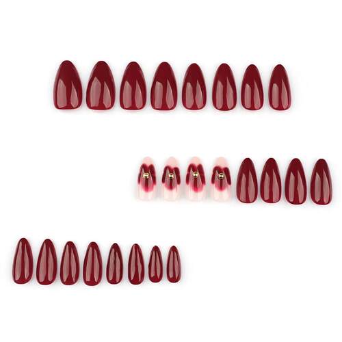 24pcs WomenS Nail Set Burgundy Almond Shape Medium Length S
