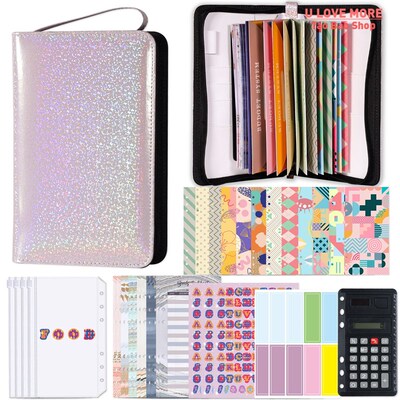 A6 PU Leather Budget Binder Planner with Zipper Pockets Cash