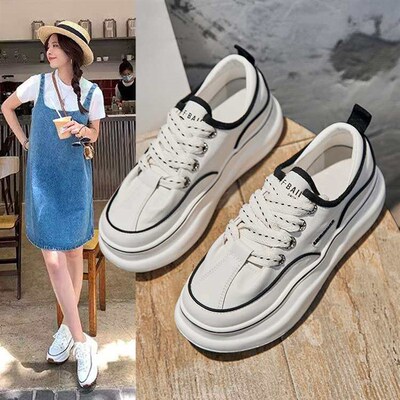 Foaming bottom leather white shoes womens spring and summer