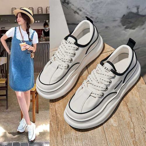 Foaming bottom leather white shoes womens spring and summer