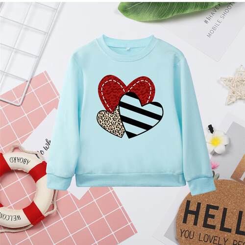 Pink High Quality Kids Sweatshirts O Neck Clothes Love Heart