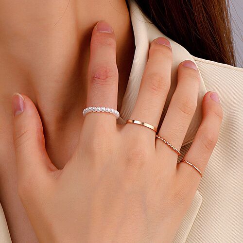 4PCS Womens Ring Summer Crystal Beaded Vintage Rings Set Ne