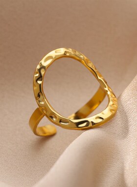 Irregular Hollow Opening Rings For Women Stainless Steel Gol