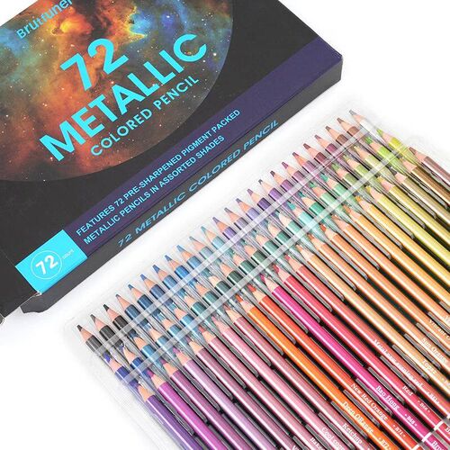 Brutfuner NEW 72Pcs Metallic Colored Pencils Wood Drawing Sk