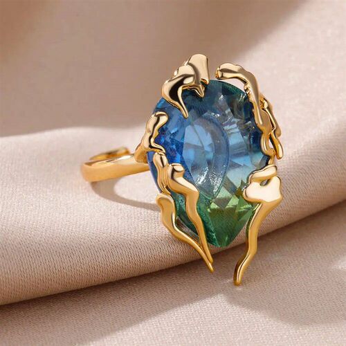 Zircon Flame Drop Rings For Women Stainless Steel Water Drop