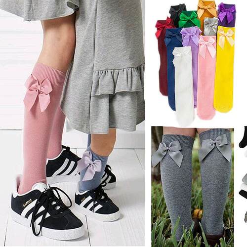 girl socks long sock over knee high bow baby winter girls to