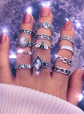 Vintage Colorful Heart Rings Set for Women Fashion Pink Gree
