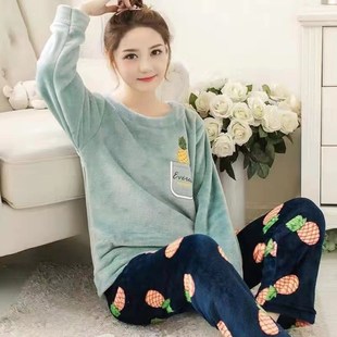 Flannel Womens Pajamas Sets Autumn Winter Sleepwear Love Pr