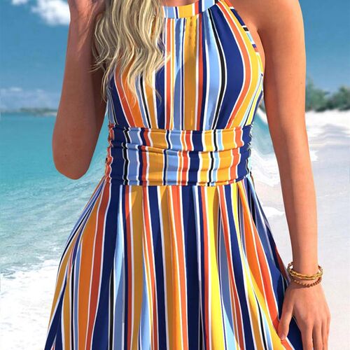 New Summer High Elastic Bikini Set with Vertical Stripe Prin
