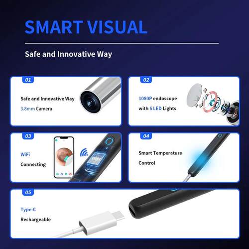 Smart Visual Ear Cleaner HD Ear Sticks Otoscope USB C Chargi