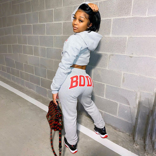 Women Autumn Spring New Sweatsuit BODY Letter Print Long Sle